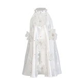 Sexy Famous Wind Hanging Neck Skirt 2025 Summer New Heavy Industry Nail Bead Three-Dimensional Spliced Feather Dress