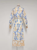 Famous Wind High-End Printing Small Collar Single Buckle Collar Buckle With Waist Long Dress