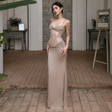 Women's Sleeveless Backs Folding Lace Splicing Dress DJPT