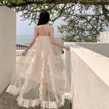 Niche Sling Dress Woman Seaside Holiday Dress Super Fairy Birthday Dress Engagement Morning Robe Banquet Dress DJPT