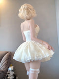 French Ball Gown Spaghetti Straps Holiday Dress White Birthday Dresses Birthday Outfits SD1291