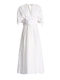 Elegant Retro Style Dress Women's 2025 Spring New V-Neck Three-Dimensional Sticker High-Waisted Cotton Dress