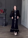2024 New Bow Decoration Black And White Splicing Temperament Half-High Collar Long Dress