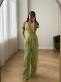 2024 Women's Commuting High-Waist Trend Solid Color Short-Sleeved Leisure Two Sets Of Women