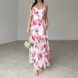 Women's Summer Sling Dress Crumped Floral Skirt High Waist Quality Fairy Holiday Dress