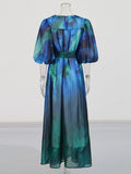 Court Style Dress 2025 Spring New Round Lantern Sleeves Gradually Swing Mid-Long Dress Women's Dress