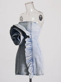 Sexy Hottie Wind 2025 Spring New Lotus Leaf Side Splicing Three-Dimensional Flowers Braided Denim Dress Woman