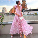 2025 New Solid Color Sleeveless Flaming Flower Fork Sexy Dress