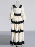 Court Dress Dress 2025 Summer New V-Neck Long Sleeves Bump Long Drag Dress