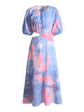 Wind And Waist Print Dress Women's Dress 2025 Spring New Round Collar High Waist Splicing Hollow Long Dress