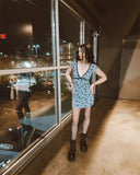 Summer New Retro Deep V Shredded Floral Dress Women's Waist Net Bow Bow A Skirt Skirt