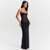 Women's Removable Shoulder Strap Kinned Mesh Dress DJPT