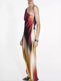 Comfortable Color-Collicted Gradient Elegant Shoulder High-Waisted Temperament Dress