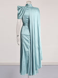 Famous Style Dress Women's Dress 2025 Spring New Collar Shoulder Fold Design Long-Sensely Fasting Skirt