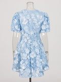 Temperament Dress Dress Women 2025 Summer New Water-Soluble Flower Bubble Sleeve High-Grade Three-Dimensional Flower Dress
