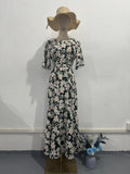 East 2024 Spring New Printing Waist Thin Exotic Style Long-Sleeved Long-Sleeved Dress Woman