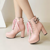 Size Size Women's Shoes Women's Boots Coarse Heel High Heel Short Boots Lace Martin Boots Autumn And Winter Women's Boots High Quality Shoes