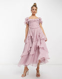 Dress Holiday Dress Lace Side Hollow Cake Dress Lotus Leaf Folding Long Dress
