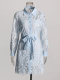 French Retro Embroidered Short Dress 2025 Summer New Collar Long Sleeves To Close The Waist Irregular Dress Woman