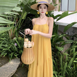 Seaside Holiday Yellow Bareback Sling Skirt Chiffon Design Long Dress Thai Bali Beach Dress