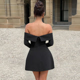 Sexy Wind Shoulder A Swing Dress Woman Autumn New Temperament Elegant Body Ass Skirt DJPT
