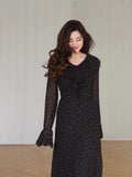2024 New Chiffon-Print Lotus Leaf Sleeve Temperament Long V-Neck Long Dress