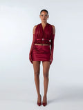 Set Club Shop Sexy Hanging Neck Collar With Short Top + Folded Pocket Hip Skirt Skirt