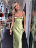 Summer New Green Flowers Embroidered Low-Breasted Sling Dress Women's Seaside Holiday Babes Ass Skirt