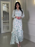 2025 Gentle Wind Small Fresh Flowers And Leaves Side Long Dress Woman