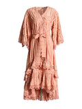 Holiday Dresses In The Wind 2025 Summer New V-Neck Embroidered Button High-Necked Dresses