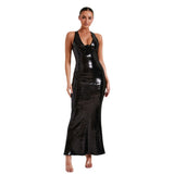 Lit Back Party Sexy Dress Red Cane Open-Fork Dress Three-Dimensional Flower Dress