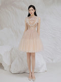 2025 Champagne Dress Butterfly Embroidered Net Velvet Short Skirt Princess Dress
