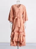 Holiday Dresses In The Wind 2025 Summer New V-Neck Embroidered Button High-Necked Dresses
