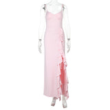Summer 2025 New Long Dress Hottie Style Casual Lotus Side Ribbon Sling Skirt DJPT