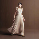 2025 V-Neck Shoulder Three-Dimensional Flower Design Short-Sleeved Dress Dress