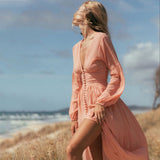 Women's Clothing 2025 New French Retro V Collar Folds Loosely Open Temperament Long-Sleeved Dress DJPT