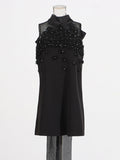 Temperament Sexy Wind 2025 Summer New Mesh Splicing Flowers Decorated Nails Sleeveless Tidal Dress