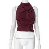 Women's Solid Color Hanging Neck With Large Bare Back Sexy Hot Girl Short Top DJPT