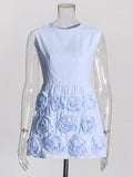 Temperament Famous Wind Dress 2025 New Sleeveless Tie Three-Dimensional Splicing Flowers Repair Dress Dress Woman