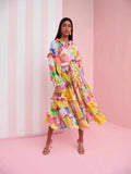 Tide Brand 2025 Spring Round Collar Lotus Lantern Sleeve Strap To Close The Waist Orange Red Dress Dress Dress
