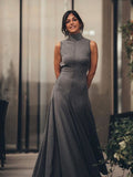 Sister Casual Dress Women's Dress 2025 Spring New Standing Sleeveless 100-Folded Knitting Dress