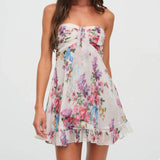 Sexy French Print Translucent Floral Wrapping Thoracic A-Skirt Miniskirt HZ0628