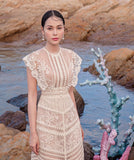 2025 Lace Yarn Embroidery Line Lace Splicing Medium Long Dress Dress 817