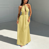Women's New Hanging Neck Emptiness Body Folding Dress HZ0628