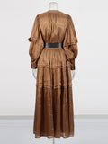 Literary And Art Retro Style Dress 2025 New Temperament Bubble Sleeve Tie To Repair The Summer Long Dress Woman