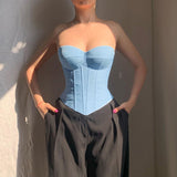 Chest Cup Imitation Denim Top 2025 Summer New Hottie Breast Boob Blouse DJPT