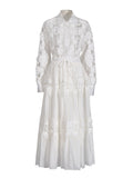 Summer New Fashion Collar Embroidered Water-Soluble Flower Hollow Shirt + Strapping Rope Skirt Dress Suit Woman