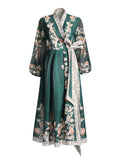 Literary And Art Vintage Dress 2025 Summer New V-Neck Print Lantern Sleeve High-Waisted Dress Woman