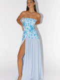 Personality Embroidery Beads Spliced Braided Dress Woman 2025 Summer New Open-Back Open Fork Waist Dress HZ0628