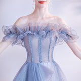 2025 New Bridal Banquet Dress Host Gradually Blue Bright Star Show Evening Dress